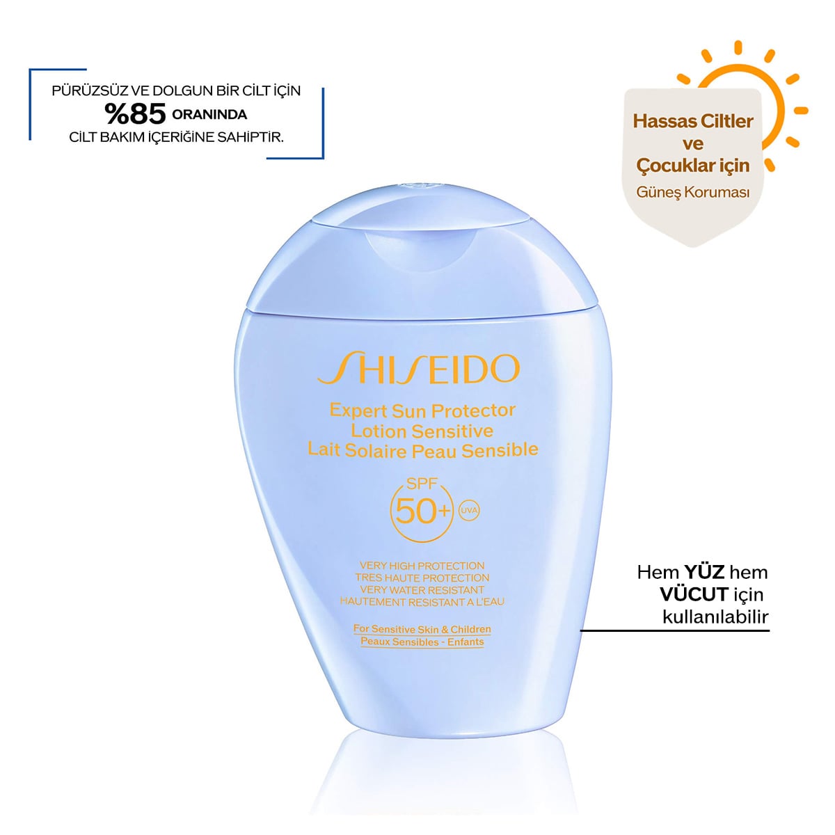 Hassas Ciltler & Çocuklar İçin Suya ve Isıya Çok Dayanıklı Güneşe Karşı Koruyucu Losyon SPF50+
